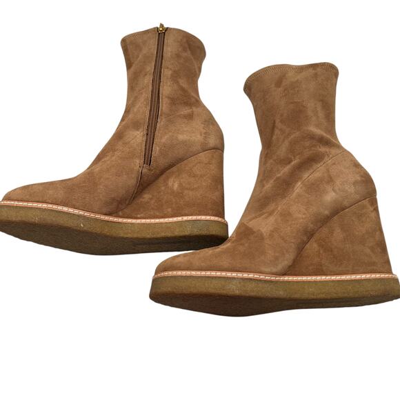 Veronica Beard Women 9.5 Arlo Suede Leather Wedge Boots Hazelwood Tan Brown NWOT - Picture 15 of 16